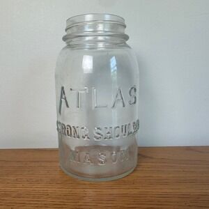 Vintage Atlas Strong Shoulder Mason Jar Clear Glass Quart Size Canning Jar